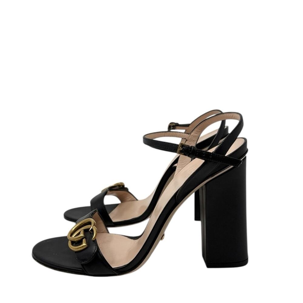 Gucci Marmont Sandals Black Leather Interlocking GG Size 40.5 - Picture 5 of 10
